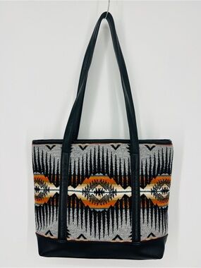 Pendleton Wool Blanket Bag Southwest Tote Black Leather Rare Multi Pocket Nwot